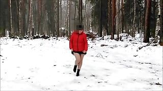 Walking in   fun MILF  mini-skirt in the woods