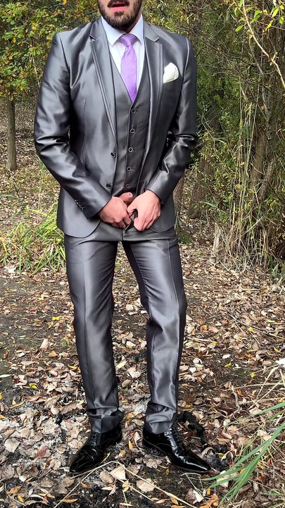 Public Outdoor Masturbation in a Shiny Suit
