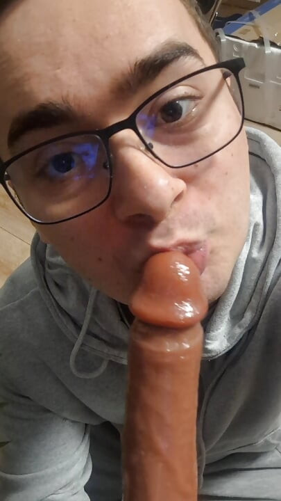 College boy sucks daddy's cock until he cums in his mouth (dildo)