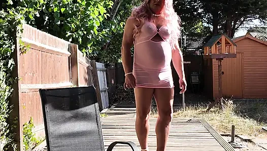 Sexy Crossdresser kellycd2022 in pink mesh dress and heels