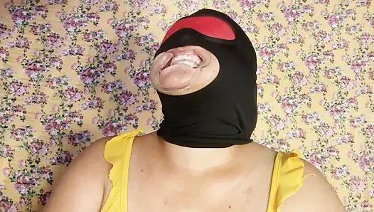 Beautiful mature masked woman giving delicious deep throat blowjob