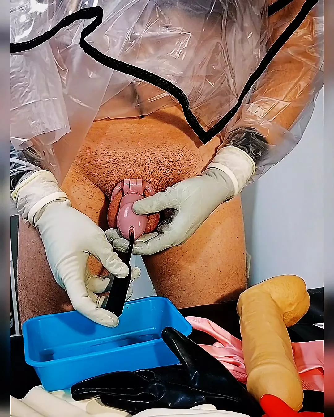 Luvas de látex médico - masturbação soando castidade