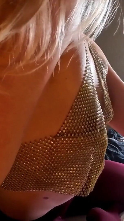 Amazingly hot sexy MILF in red shiny see through pantyhose gives a handjob to big dick neighbor | Clip 2