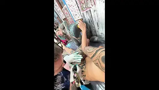 Tattoo Session Gone Filthy - Pierced Pussy Licking and Anal Play