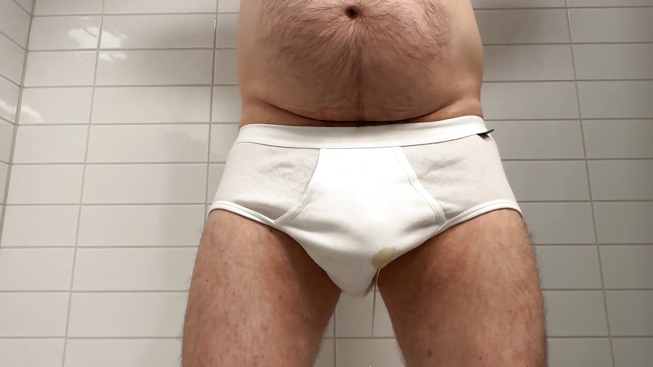 Dad Pissing His New White Briefs