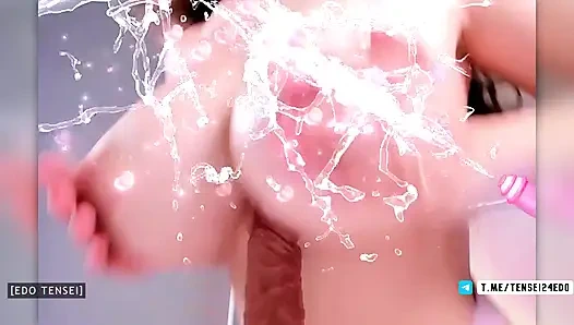 Lil_Stephanie's big, oily tits with soft pink nipples masturbate her orgasm-reddened cock