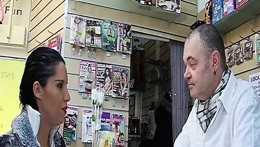 France Babe Eating Cum in Sex Store