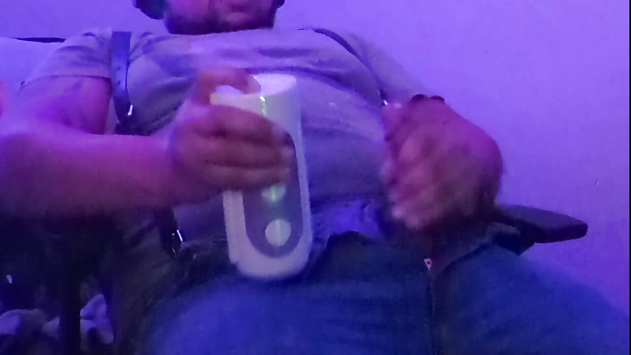Stroking My Thick Dick With a Toy Wearing Leather Suspenders