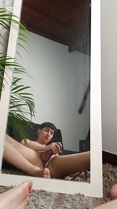 Twink Fucking His Ass with a Big Dildo and Jerking His Big Cock Until Cums
