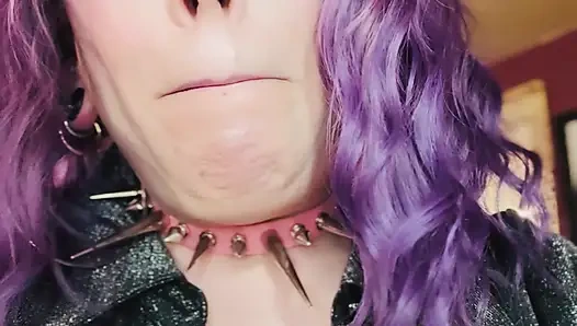 Purple Haired Smoking Goth Tina Snua Smokes Close Up - Coughing Smoke Drifts OMI OME Snap Inhales