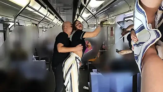 Rubbing himself during the subway ride under her skirt.