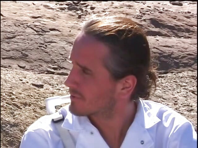 Astronaut stud lands on a planet where a blonde primitive babe sucks his cock outdoors