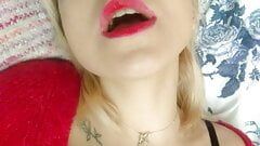 Home striptease in a red sweater and masturbation with a gentle orgasm. Close-up. Part 2