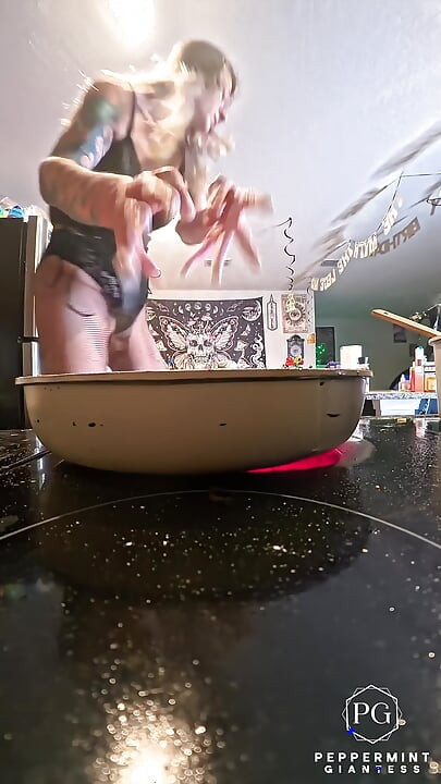 Giantess Serves up Chicken Piccata in 8-inch Heels & Black Lingerie