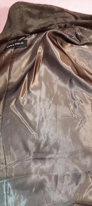 Cum twice on the lining of a fake fur ladycoat