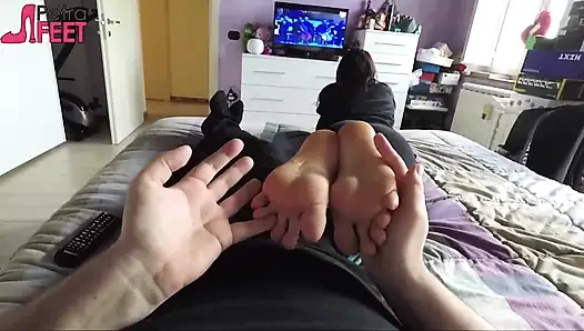 Sexy Petra touches him with her feet