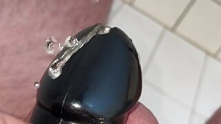 POV pissing with chastity cage and penis plug NO AUDIO