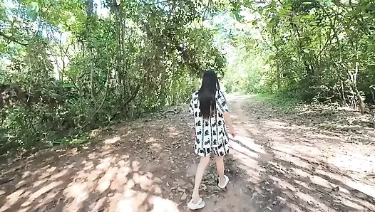 Thai girl walks and brags about peeing pain in the forest, but pushes to masturbate Thai Voice