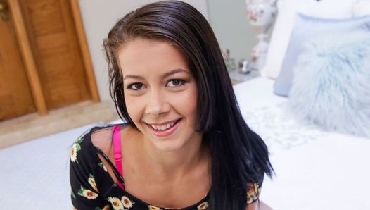 Schattige jonge tengere brunette tiener casting neukpartij, pov