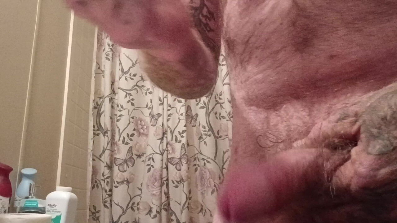 Daddy stroking his hard cock and releasing daddy creamy hot cum load