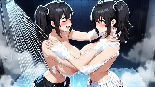 Sevimli anime kızlar duş alıyor, ai animasyon