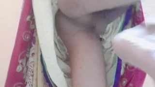 Indian crossdresser sissy show dick in saree