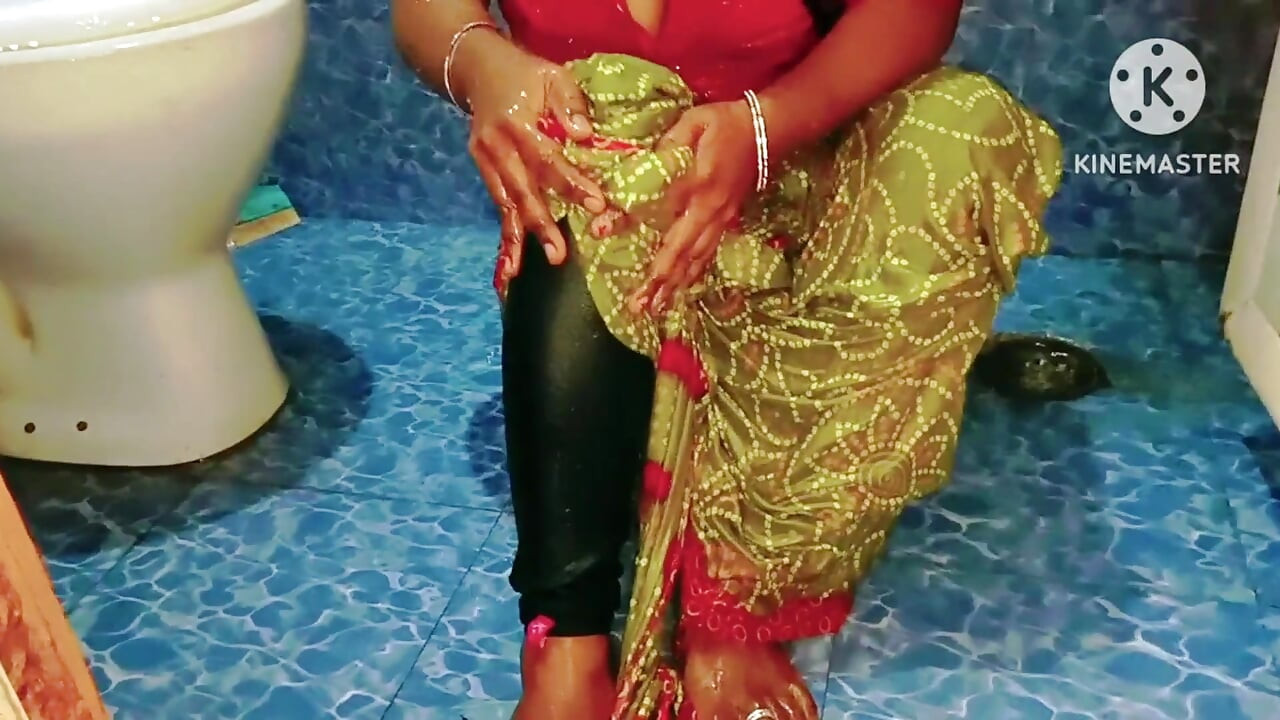 Desi Horny Girl Bathing in a Seductive Way with Saree and Red Blouse - Must See Full Video