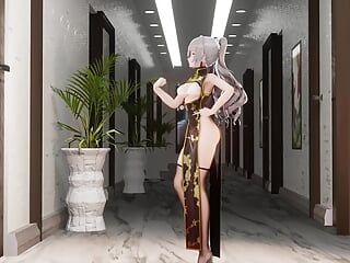 Tara - dziewczyna w seksownej chińskiej sukience tańcząca + seks wielokrotne pozy (3D HENTAI)