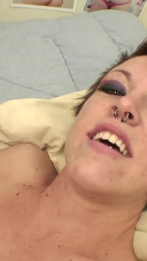 Skinny punk babe in striped socks strips off her clothes and | Clip 3