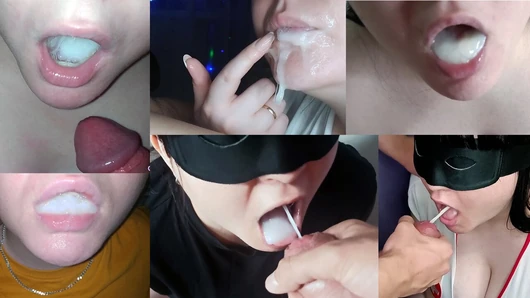 Cum swallow compilation - she real amateur cumslut