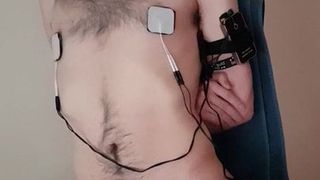 Tied to chair, teased and e-stim on nipples