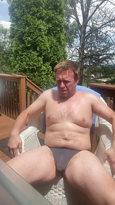 Catch Stepdaddy Outside Jerking His Cock Imbibe Smoking Busting His Nut