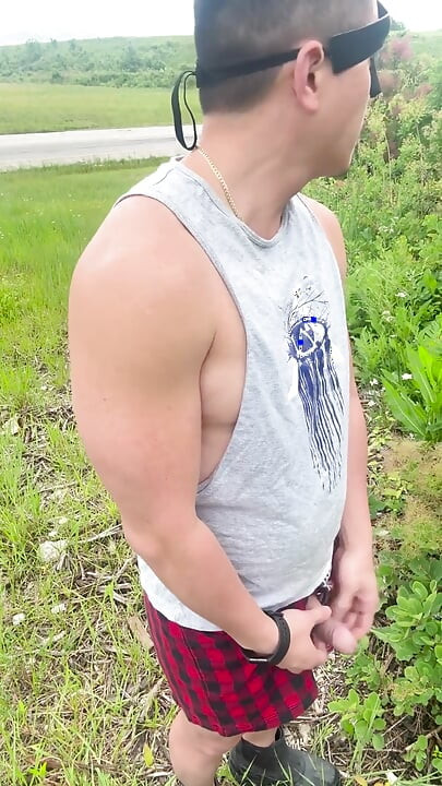 Muscular Asian Hunk Strips and Flexes Naked by the Highway Muscle Worship Jo & Cum Eating
