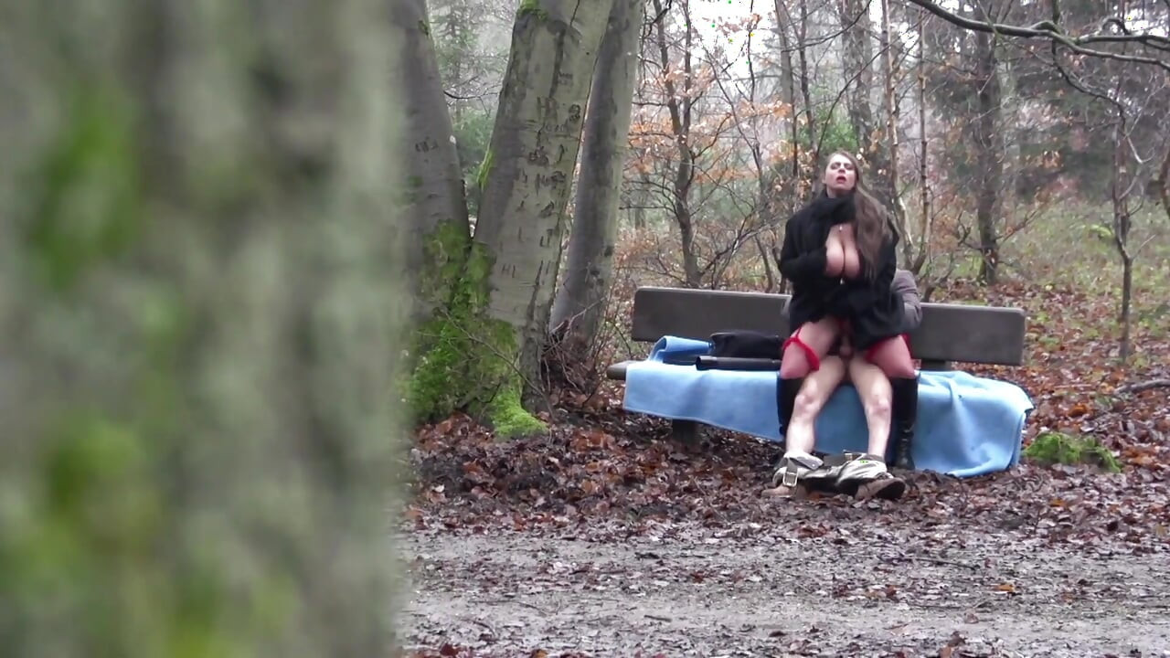 Big boobs MILF gets a warm load outdoor