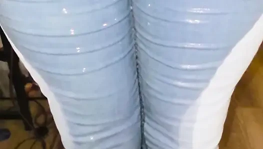 Huge rewetting in women's light blue jeans