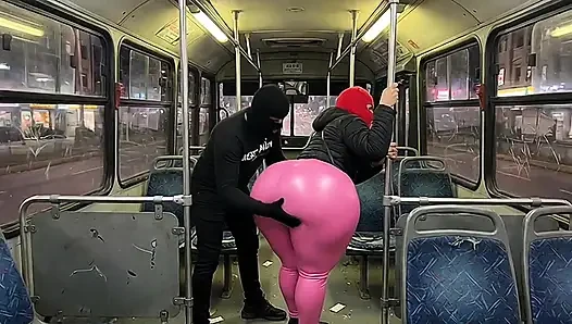 Big Ass Girl in Black Pants Gets Pressed in the Bus and Ends in Black Thong