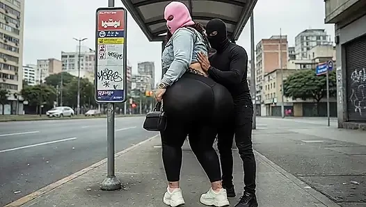 "Masked BBW Teases Stranger with Huge Ass at Train Station - Public Risk"