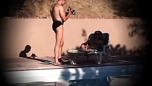 Girl with Hairy Pussy Fucked by Three Big Cocks in the Pool