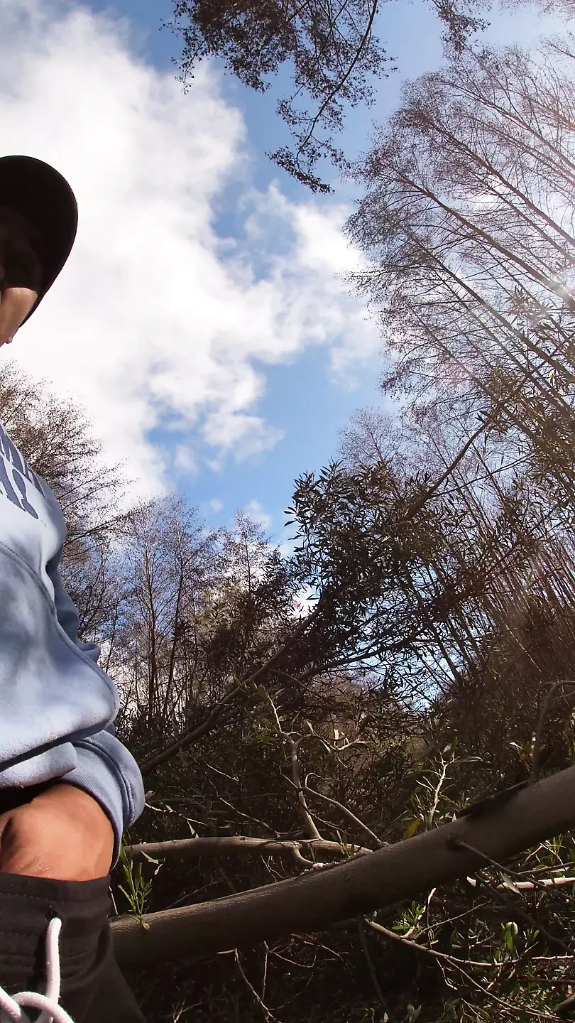 Horny jock strips in the forest and talks dirty while stroking sweaty hairy and uncut Part 1