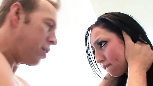 Young slut walk in on older stud having a shower and they fuck on the bathroom floor