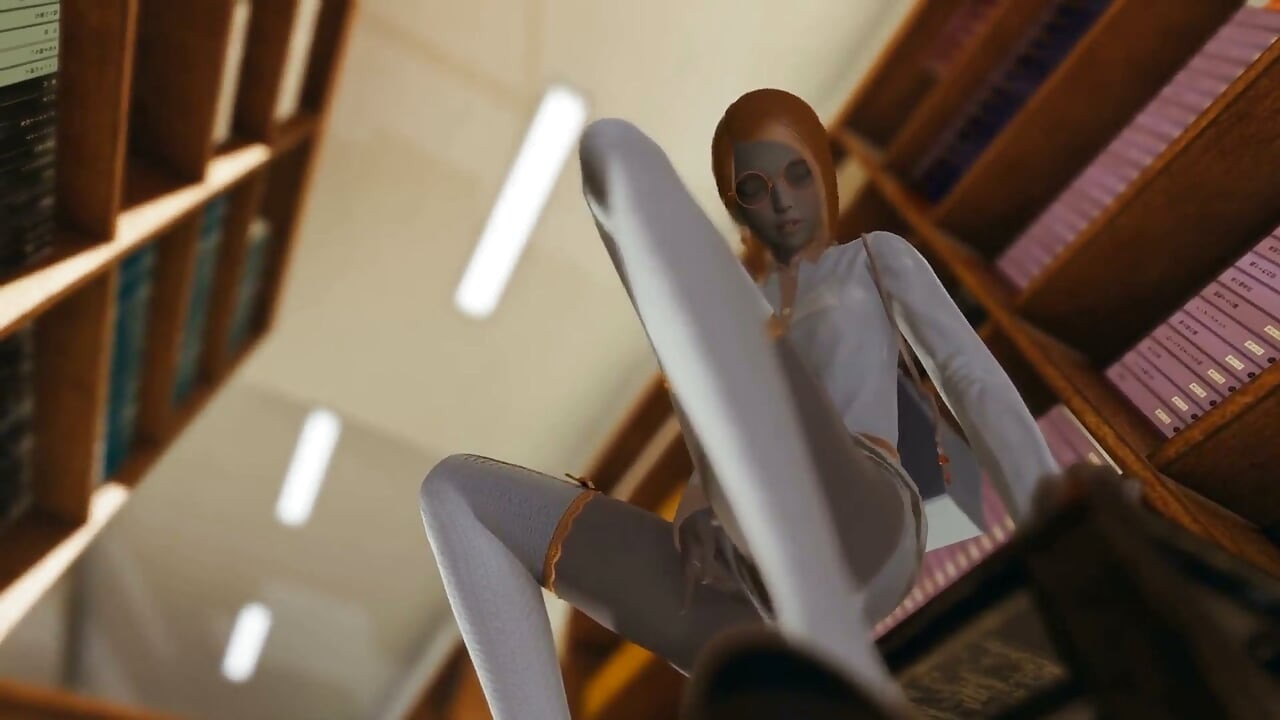 Library Stories. a Young Student Girl Sweetly Caresses Her Pussy with Her Fingers in the Library Hall. Emptie41