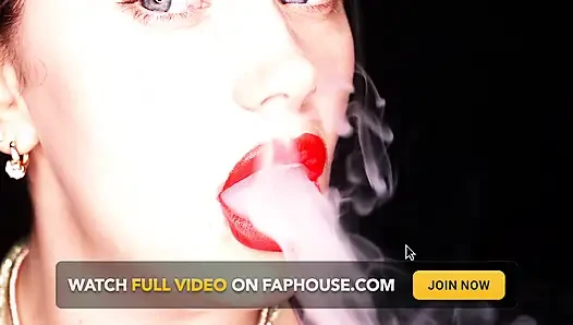 4K Applying red lipstick and smoking hookah on black background