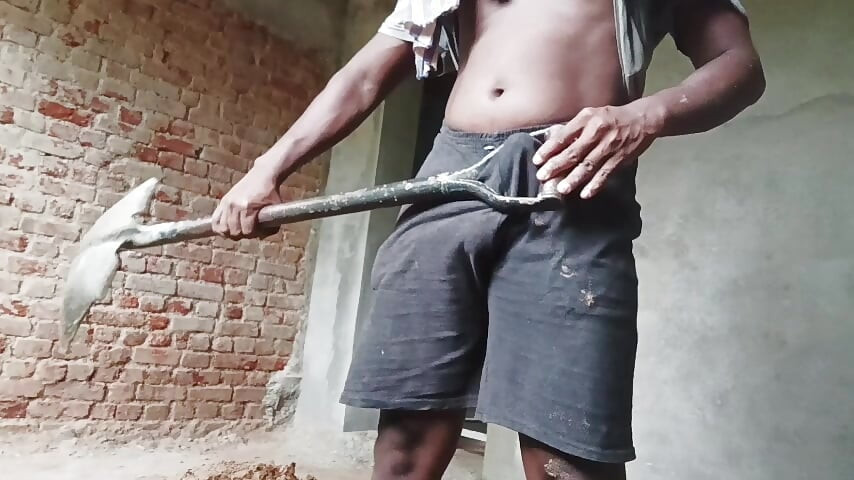 Sweaty Labour Boy Playing With Cock Hair