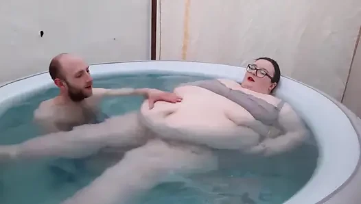 SSBBW belly rubs in hot tub with buddy