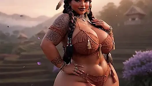 Curvy Indigenous Tribal BBW Strips & Shows Massive Tits in Sunset Village