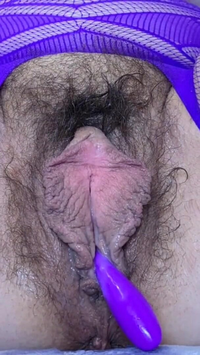 MILF Playing With Fat Hairy Pussy - Orgasms & Sucks Cum Off Vibrator | Clip 3