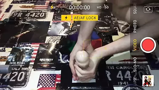 Dildo fucking on wall with cum leaking