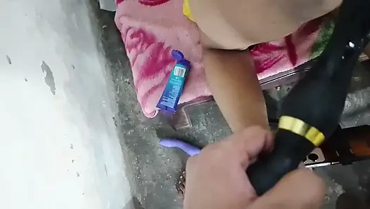Double dildo in ass to fuck big ass Hindi audio doggy style anal