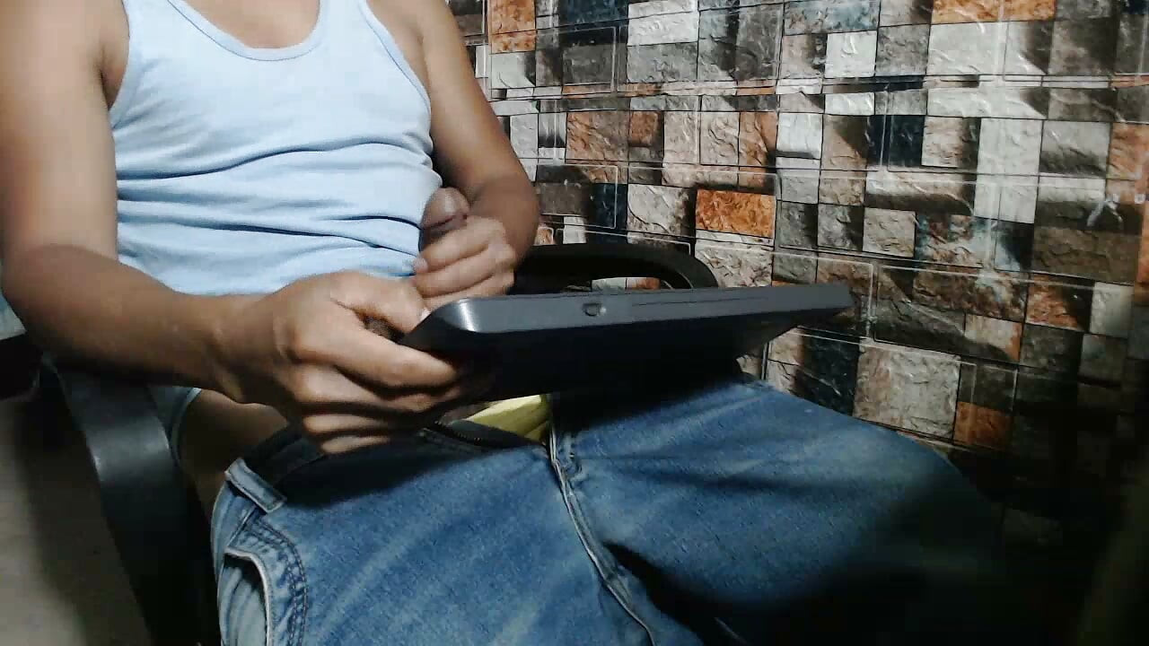 Man plays alone with his enormous bulge before ejaculating