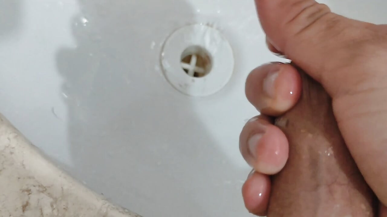 Uncircumcised Young Man Exploding Pre Cum in Sink.